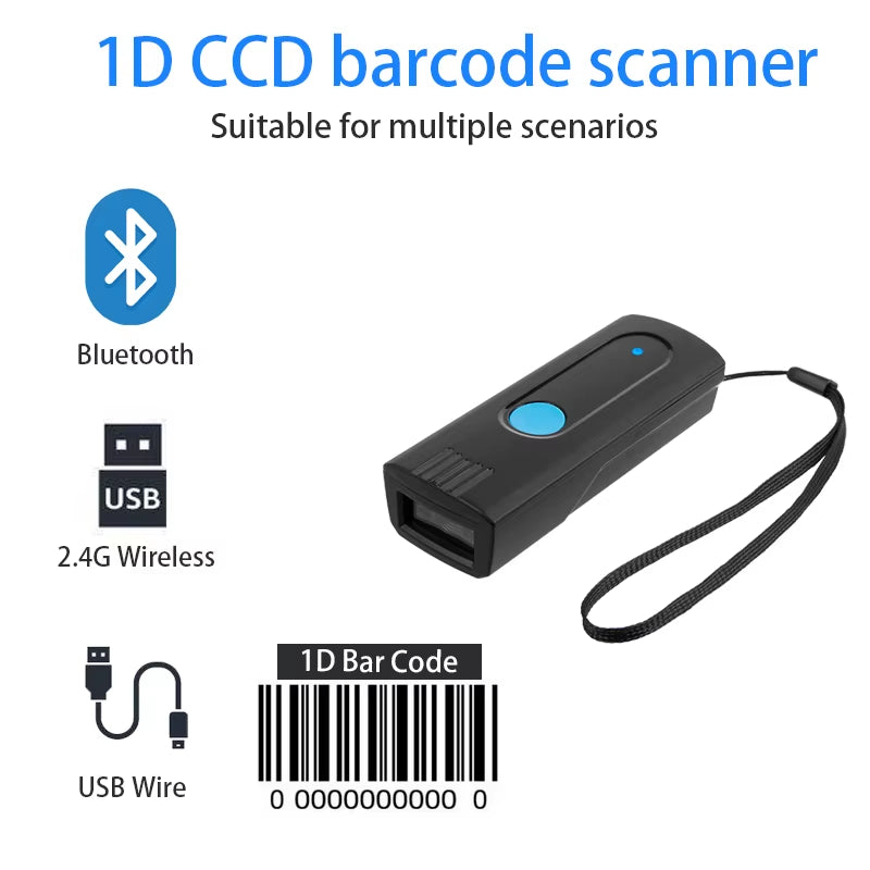 High-Speed Bluetooth Wireless Barcode Scanner - Compact Pocket Device for Easy Upload to Tablets, Phones, and Computers