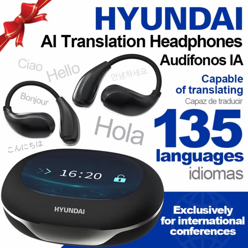 Hyundal Openair Pro AI Translation Earphones – Multi-Language Stereo Touch Display, ENC Call, and OWS Headphone