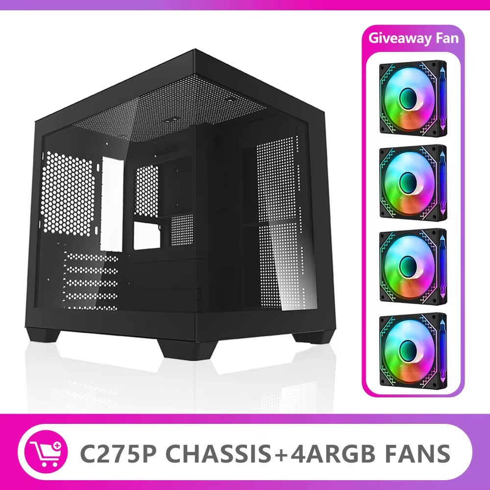 275P Sea View Gaming PC Case – Stunning Double-Sided Tempered Glass for M-ATX & ITX Motherboards