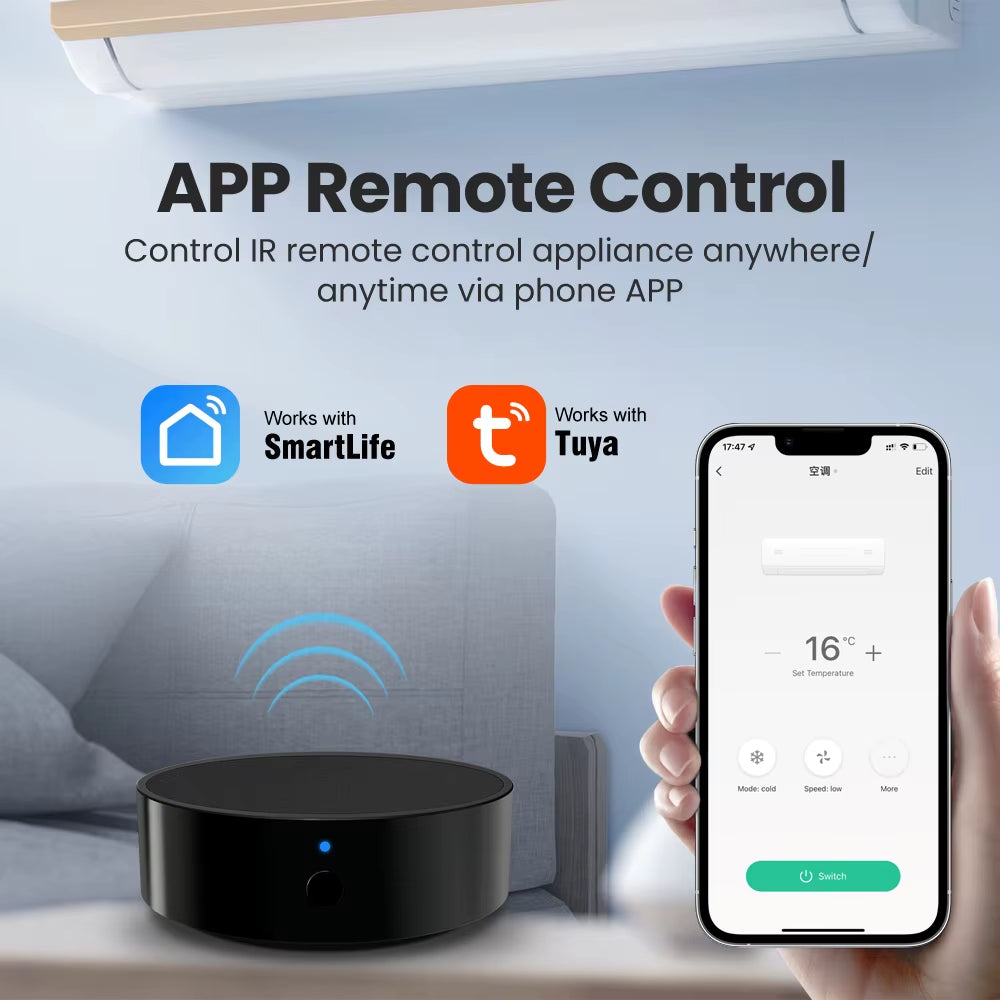 Smart WiFi IR Remote for Air Conditioning – Universal Control via Smart Life APP, Compatible with Alexa & Google Home