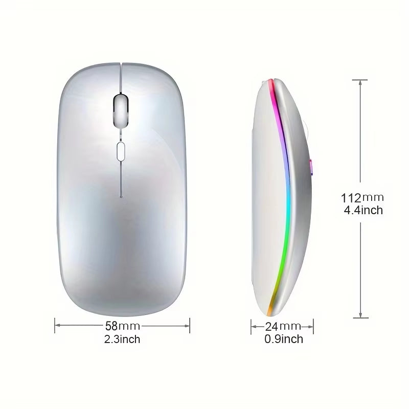 Dual Mode Wireless Mouse – Bluetooth & 2.4GHz, Rechargeable RGB, Ergonomic Silent Click for PC, Tablet, Laptop, Smartphone & TV