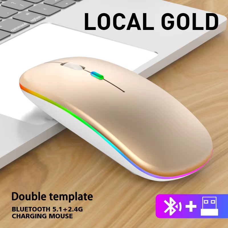 Dual Mode Wireless Mouse – Bluetooth & 2.4GHz, Rechargeable RGB, Ergonomic Silent Click for PC, Tablet, Laptop, Smartphone & TV