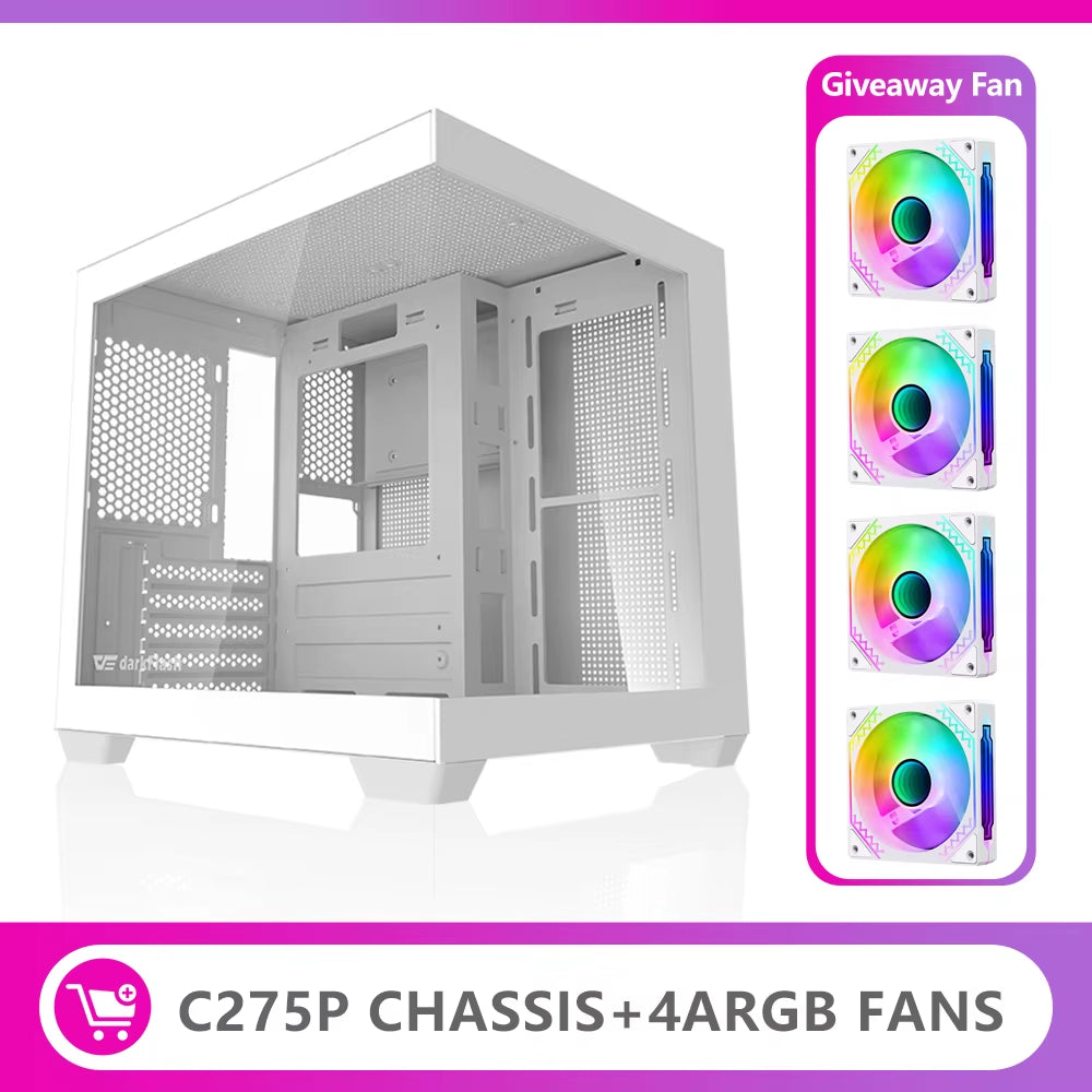 275P Sea View Gaming PC Case – Stunning Double-Sided Tempered Glass for M-ATX & ITX Motherboards