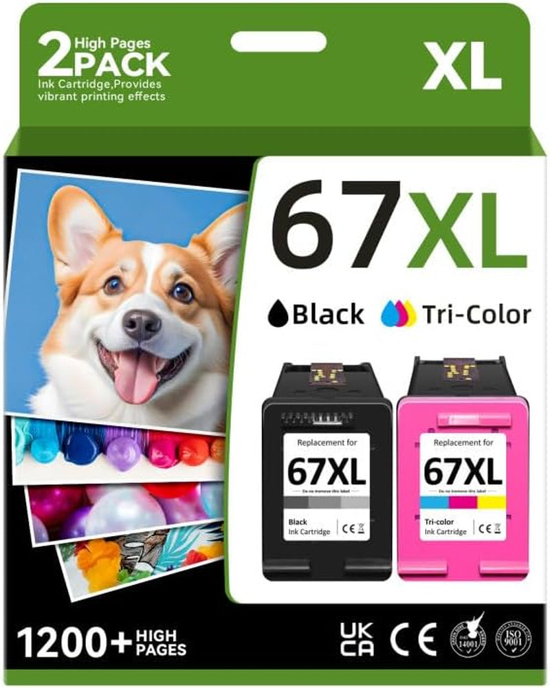 Printer Ink 67 Compatible for HP 67XL Ink Cartridges Black Color Combo Pack Compatible for HP Ink 67 Fit for Deskjet 2700E 2700 2855E 2755E 2755 4155E 4255E for Envy 6000 6055E 6400 Printer