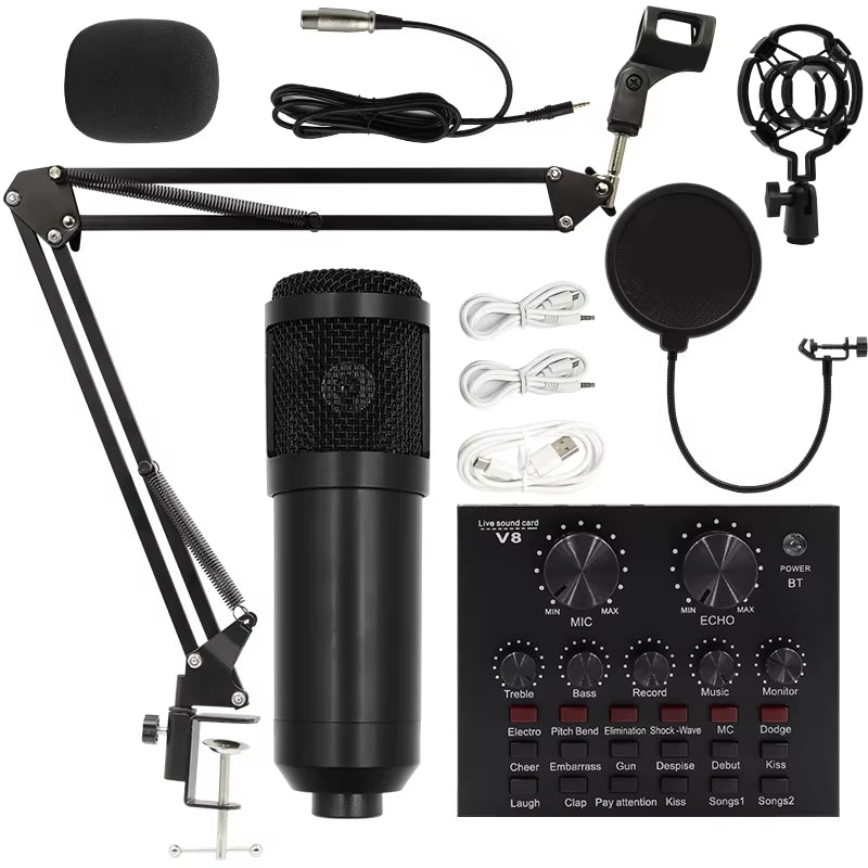 BM800 V8 Professional Audio Condenser Microphone Set – Ideal for Karaoke, Podcasting, and Live Streaming