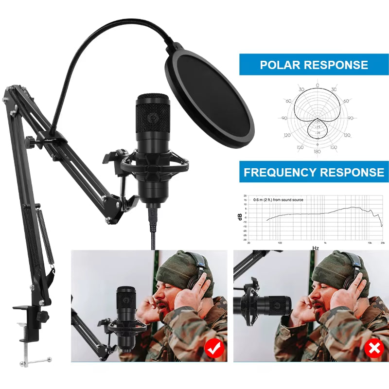 BM800 V8 Professional Audio Condenser Microphone Set – Ideal for Karaoke, Podcasting, and Live Streaming