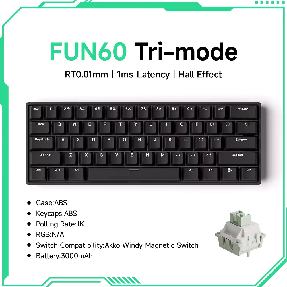 Monsgeek FUN60 60% Mechanical Gaming Keyboard - Magnetic Switch, 8K ARGB, Ultra-Fast 0.01mm Trigger, Customizable Design