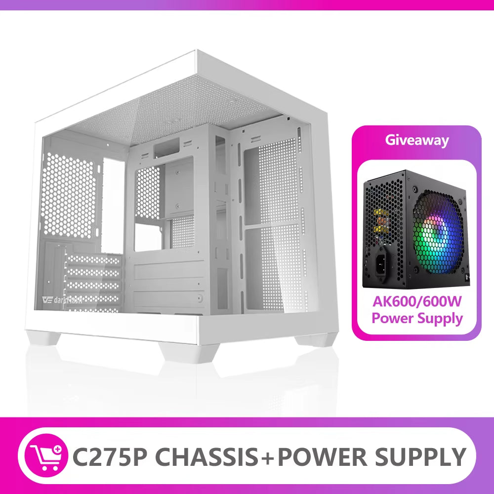 275P Sea View Gaming PC Case – Stunning Double-Sided Tempered Glass for M-ATX & ITX Motherboards