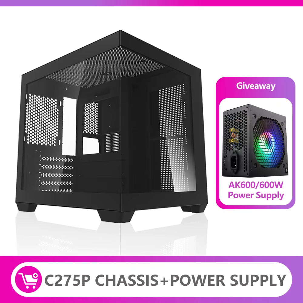 275P Sea View Gaming PC Case – Stunning Double-Sided Tempered Glass for M-ATX & ITX Motherboards