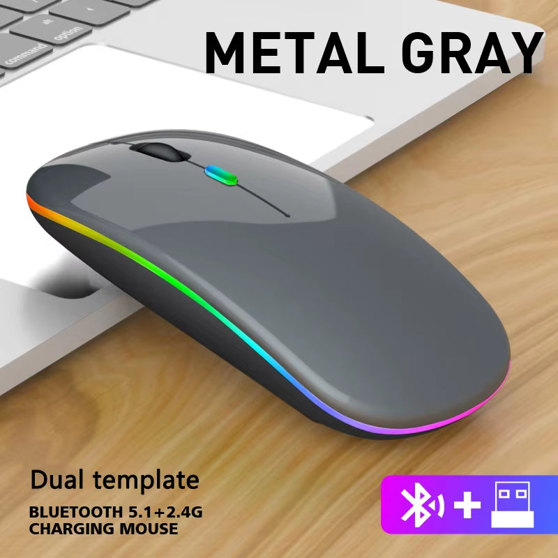 Dual Mode Wireless Mouse – Bluetooth & 2.4GHz, Rechargeable RGB, Ergonomic Silent Click for PC, Tablet, Laptop, Smartphone & TV