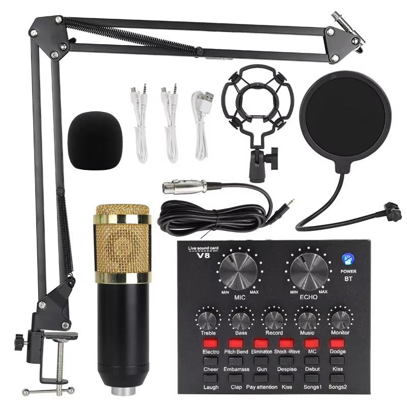 BM800 V8 Professional Audio Condenser Microphone Set – Ideal for Karaoke, Podcasting, and Live Streaming