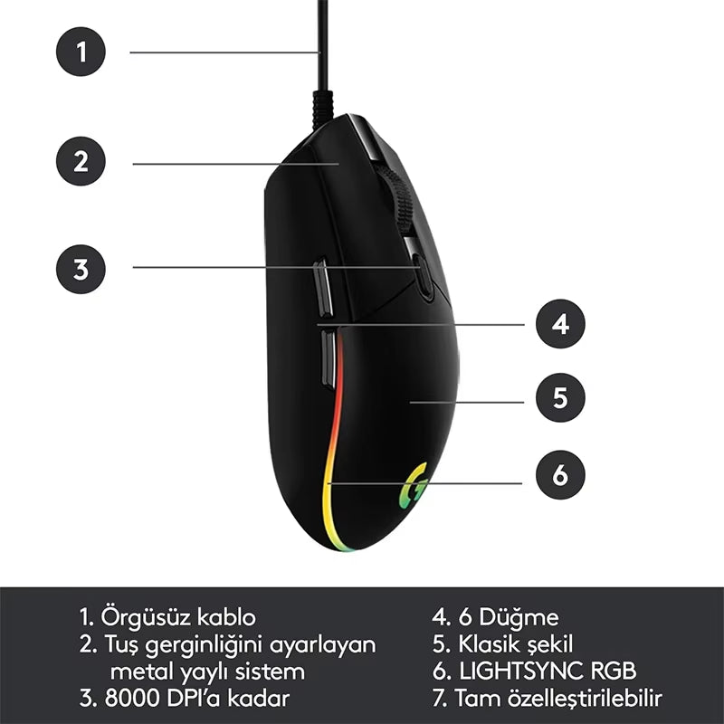 G102 RGB Wired Gaming Mouse - 8000 DPI Optical Precision for PC/Mac/Laptop