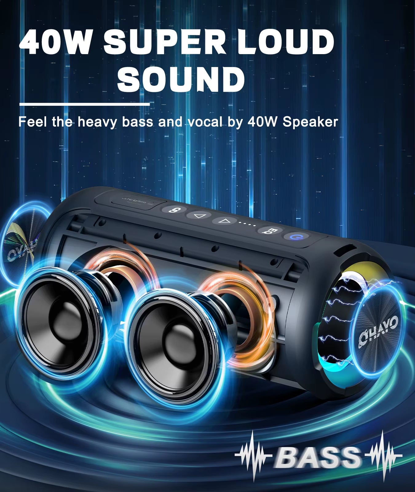 40W Waterproof Bluetooth Speakers - Portable Outdoor Wireless Speaker with Enhanced Bass, 30Hrs Playtime, Bluetooth 5.3