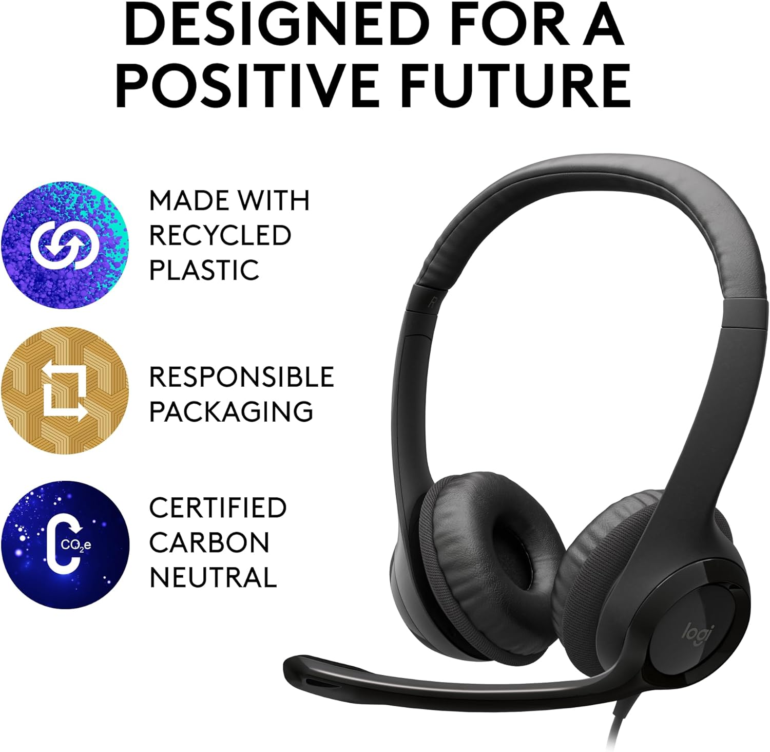 H390 Wired Headset for Pc/Laptop, Stereo Headphones with Noise Cancelling Microphone, USB-A, In-Line Controls for Video Meetings, Music, Gaming and beyond - Black