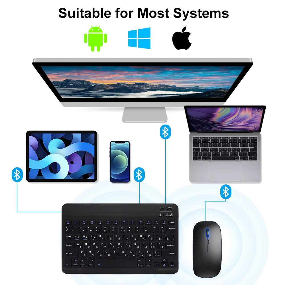 Versatile Bluetooth Wireless Keyboard and Mouse – Compatible with iOS, Android, and Windows Tablets – Multi-Language Support