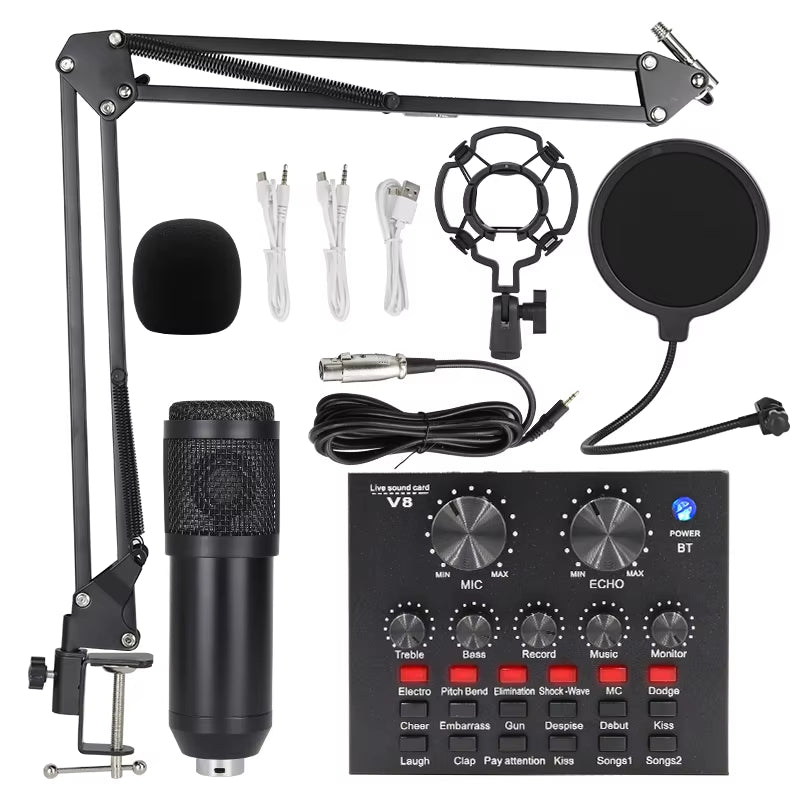 BM800 V8 Professional Audio Condenser Microphone Set – Ideal for Karaoke, Podcasting, and Live Streaming