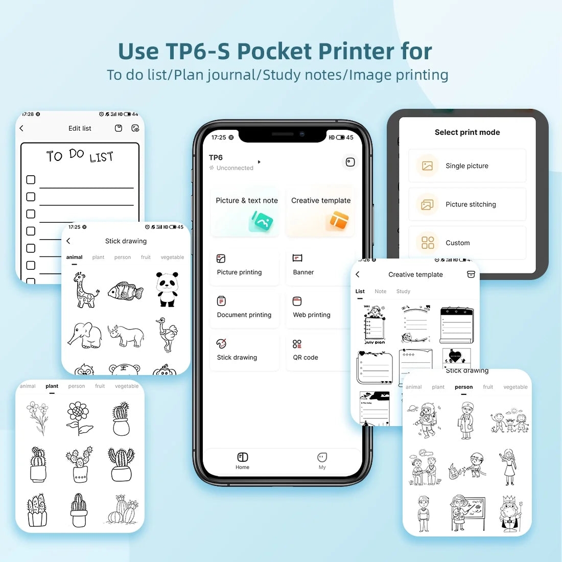 TP6-S Mini Pocket Printer - Portable Photo Printer with USB Cable & User Manual, White