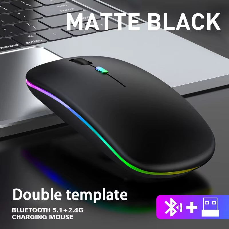 Dual Mode Wireless Mouse – Bluetooth & 2.4GHz, Rechargeable RGB, Ergonomic Silent Click for PC, Tablet, Laptop, Smartphone & TV