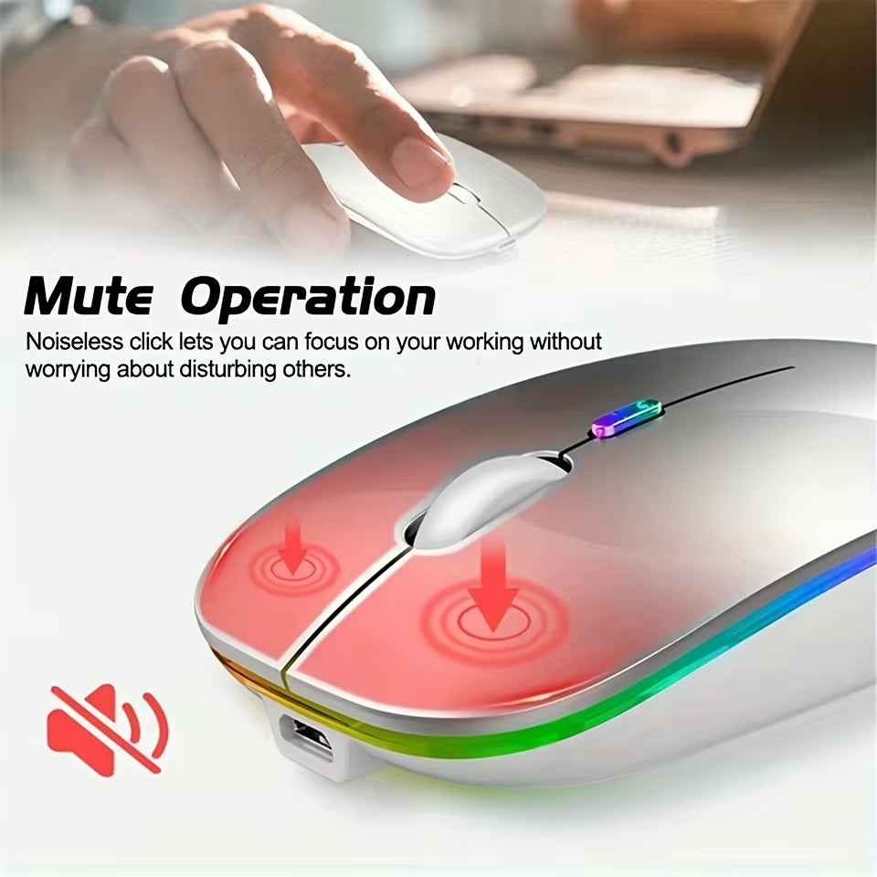 Dual Mode Wireless Mouse – Bluetooth & 2.4GHz, Rechargeable RGB, Ergonomic Silent Click for PC, Tablet, Laptop, Smartphone & TV