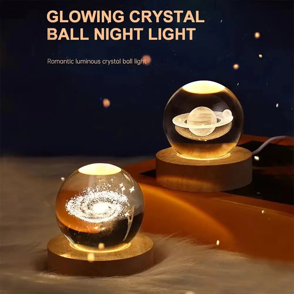 3D Crystal Ball Lamp – Galaxy & Planetary Projection USB Night Light for Cozy Atmosphere