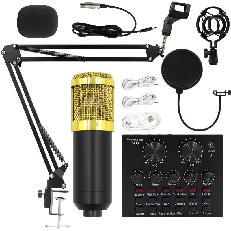 BM800 V8 Professional Audio Condenser Microphone Set – Ideal for Karaoke, Podcasting, and Live Streaming