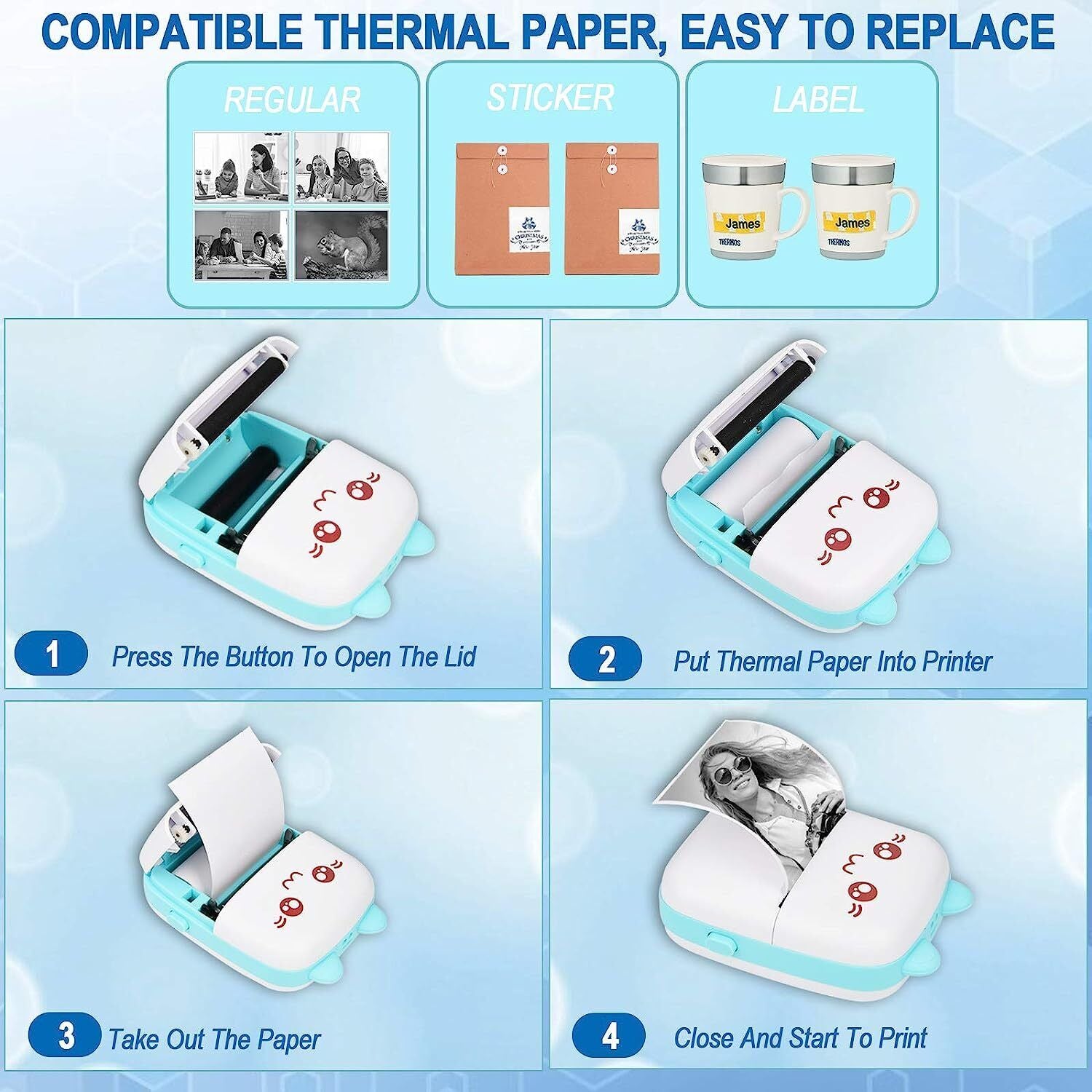 Portable Mini Thermal Printer Pocket Photo Printer Wireless Bluetooth Printing