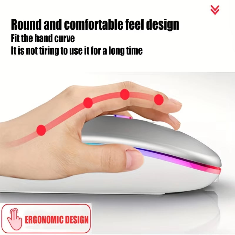 Dual Mode Wireless Mouse – Bluetooth & 2.4GHz, Rechargeable RGB, Ergonomic Silent Click for PC, Tablet, Laptop, Smartphone & TV