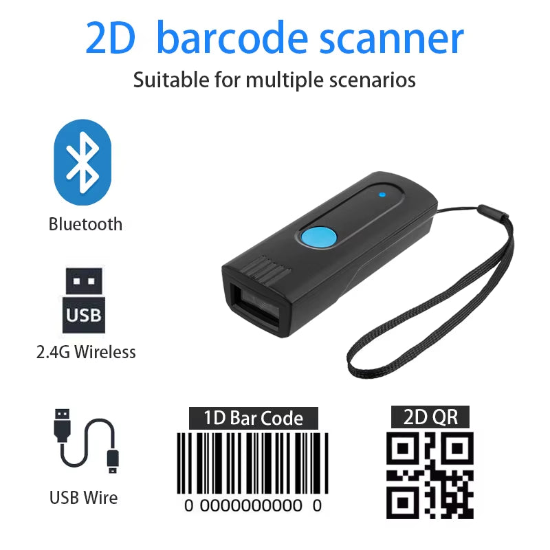 High-Speed Bluetooth Wireless Barcode Scanner - Compact Pocket Device for Easy Upload to Tablets, Phones, and Computers