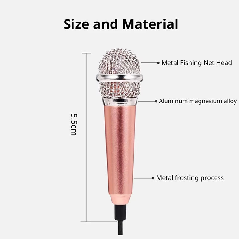 Compact 3.5mm Stereo Studio Microphone – Ideal for Karaoke, Smartphones, Laptops, and PCs