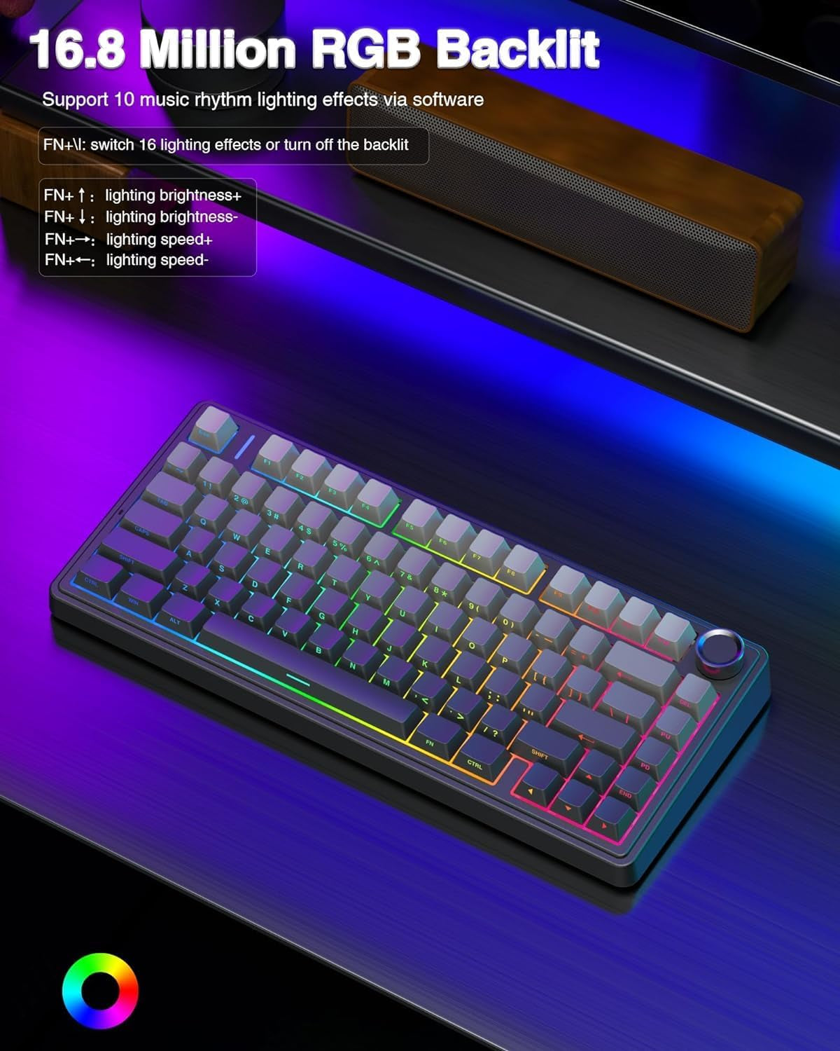 F75 Pro Wireless Mechanical Keyboard,75% Gasket Hot Swappable Custom Keyboard,Rgb Backlit,Pre-Lubed Reaper Switches,Side Printed PBT Keycaps,2.4Ghz/Usb-C/Bt5.0 Mechanical Gaming Keyboard