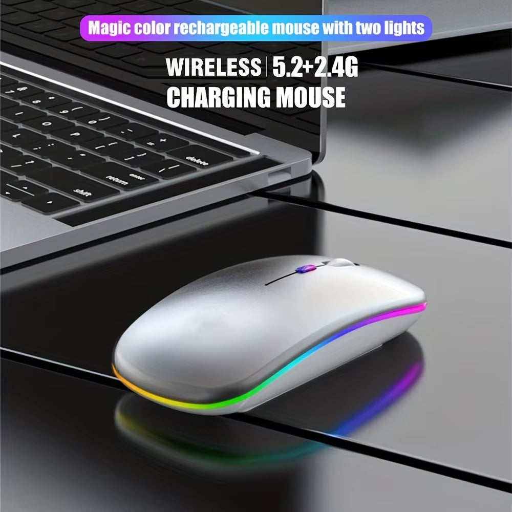 Dual Mode Wireless Mouse – Bluetooth & 2.4GHz, Rechargeable RGB, Ergonomic Silent Click for PC, Tablet, Laptop, Smartphone & TV