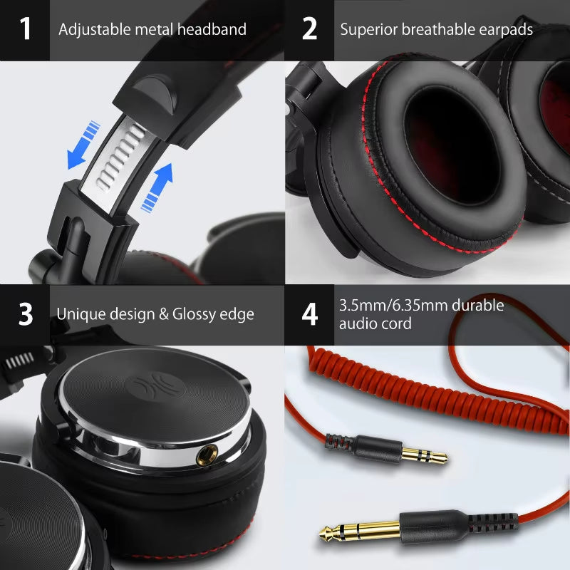 Professional Studio Pro 50 DJ Headphones with Microphone – HiFi Over-Ear Monitor Headset for Phone & PC