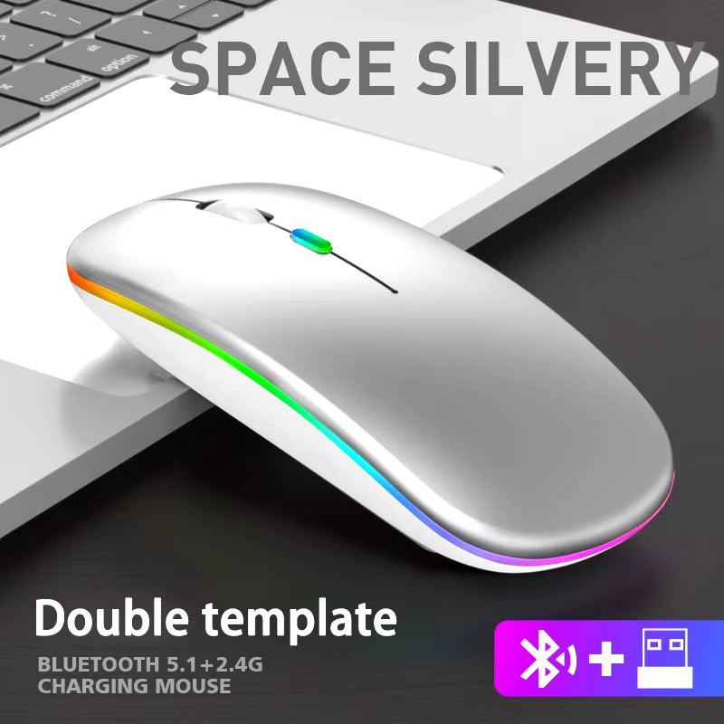 Dual Mode Wireless Mouse – Bluetooth & 2.4GHz, Rechargeable RGB, Ergonomic Silent Click for PC, Tablet, Laptop, Smartphone & TV