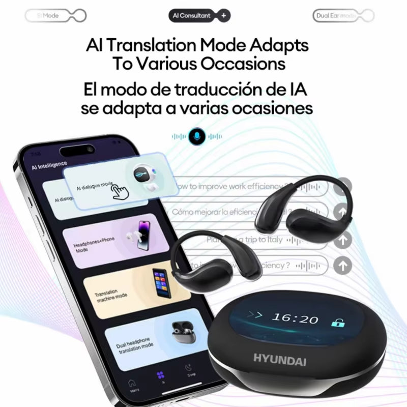 Hyundal Openair Pro AI Translation Earphones – Multi-Language Stereo Touch Display, ENC Call, and OWS Headphone